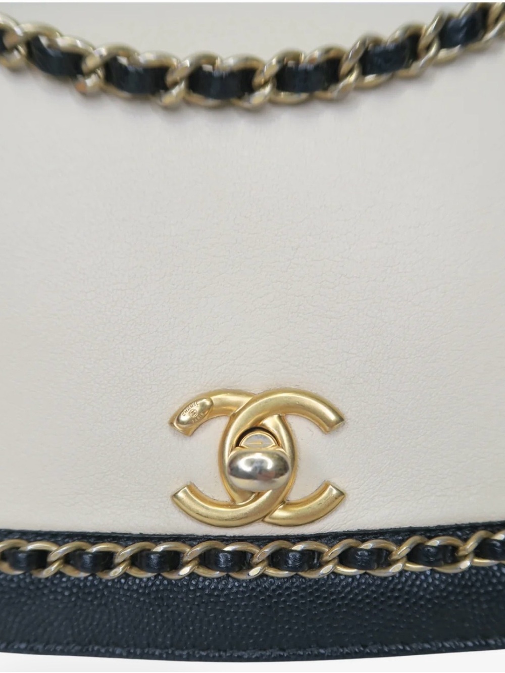 CHANEL Cream and Black Chain Trim Flap Crossbody Bag - Picture 10 of 16